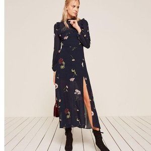 Reformation Navy Floral Gillian Dress